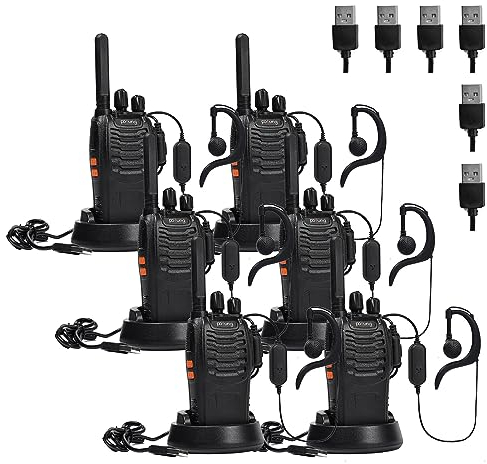 Walkie Talkie PMR446 Radio bidirezionale senza licenza, pofung PT88E 16 canali Walkie-talkie professionali ricaricabili a lungo raggio con base per caricabatterie USB e auricolari (nero, 6 pezzi)