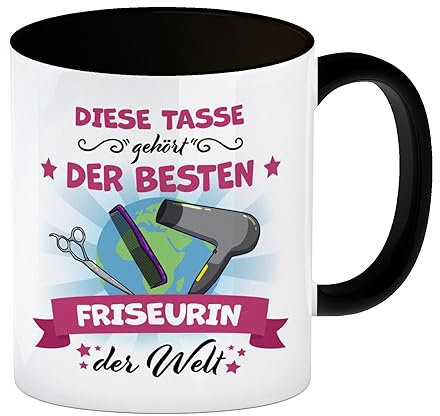 Beste Friseurin der Welt Kaffeebecher Schwarz