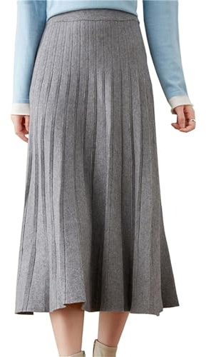 Beralst Damen Midi-Röcke, plissiert, gestrickt, Grau, Mittel