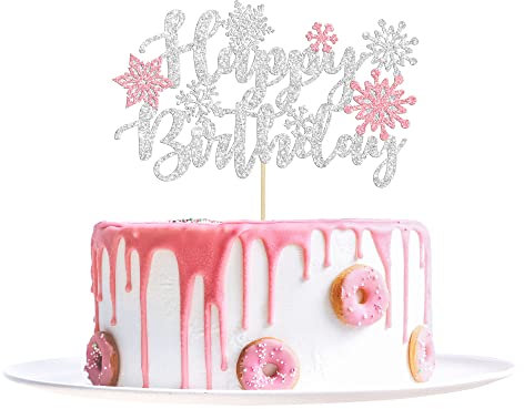 1 Stück Schneeflocke Happy Birthday Kuchenaufsatz Winter Wonderland Rosa Happy Birthday Frozen Geburtstag Kuchen Topper Dekoration Schneeflocke Winter Wonderland Geburtstag Party Supplies