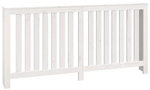 vidaXL Heizkörperverkleidung Lamellen-Design Heizungsabdeckung Heizungsverkleidung Heizung Abdeckung Heizkörper Weiß 169x19x84cm Massivholz Kiefer