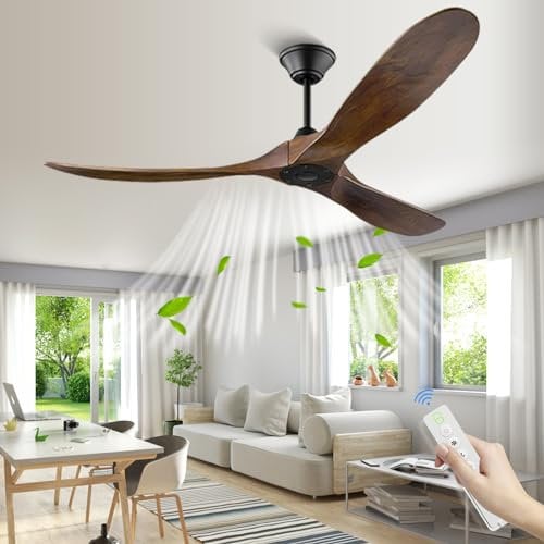 178 cm Gran Ventilador de techo para exteriores de, ventilador de techo moderno de madera maciza con control remoto para patio interior Techo inclinado alto y bajo, ventilador de techo DC marrón