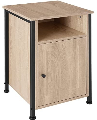 tectake Nachttisch mit Ablage und Staufach, Nachtschrank im Industrie-Stil, 40 x 42 x 60,5 cm, Holz Beistelltisch für Schlaf- & Wohnzimmer, schwarzes Metallgestell (Industrial Holz hell, Eiche Sonoma)