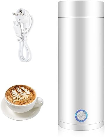 mizikuu Hervidor Agua Electrico, Pequeño Hervidor De Agua Portátil 5 Minutos de Ebullición Rápida Hervidor de Viaje Taza de Agua Eléctrica Apagado Automático para Hacer Leche, Café y Té, Blanco