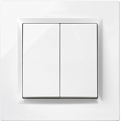 SIMON - Interruptor Conmutador Doble, Serie Simon 10, 230V, Interruptor de Pared Interior, Fácil de Instalar, Incluye Marco, Tapa y Mecanismo, Color Blanco