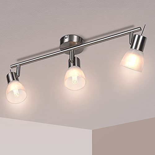 Unikcst LED Deckenstrahler 3 Flammig,Deckenleuchte E14 Deckenlampe LED Glasmuster Lampenschirm Deckenspots Schwenkbar 350° Spot Strahler Decke für Küche, Wohnzimmer, Schlafzimmer Ohne Leuchtmittel
