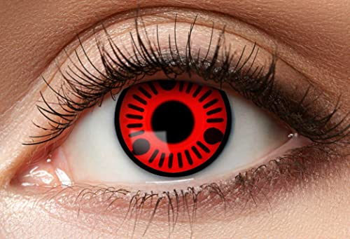 Balinco Monats Farbige Kontaktlinsen ohne Stärke, Weiche Hochwertige Motivlinsen für Cosplay, Halloween, Karneval, Partys & Festivals – 1 Paar, 666 Rot