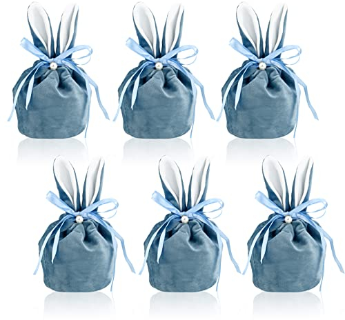 Bekecidi Osterhasentüten 6 STÜCK - Ostergeschenktüten Osterhasenkörbe Verpackungstüte Bunny Bunny Ear Tragetaschen Samt-Geschenktüten für die Osterparty zum Tragen von Osterei-Süßigkeiten (Blue)