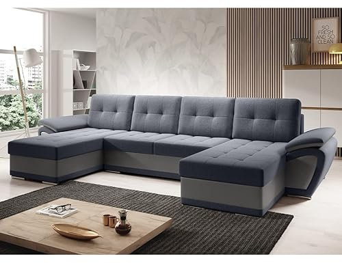 MODERNO Wohnlandschaft Sofa mit Schlaffunktion ENZO U - Sofa U-Form mit Bettkasten - Modern Ecksofa Schlafcouch - Steppsofa Zweifarbig - Graphit-Grau