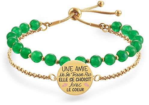 LParkin Doppelperlen-Armband, Freundschaftsarmband, Edelstahl, verstellbar, Geschenk für Freundin, Original, Geburtstag, Weihnachten, Ornamente für beste Freundin, Herren und Damen, Gold