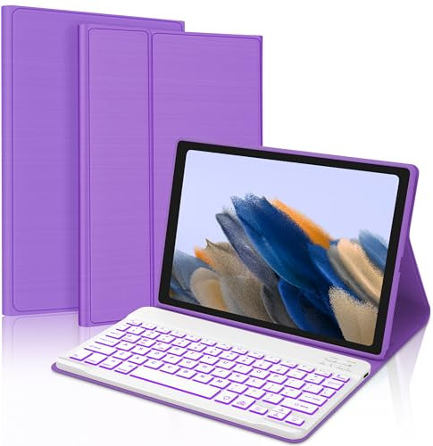 IVEOPPE Backlit Keyboard Case for Samsung Galaxy Tab A8 10.5 inch 2022, Magnetic Detachable Wireless Bluetooth Keyboard with Slim Lightweight Stand Cover for Tab A8 (Model: SM-X200/X205/X207) Purple