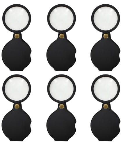 6 Stück Mini Taschenlupe Klappbar, 10X Fache Kleine Lupe für Kinde, Leselupe Lesehilfe Vergrößerungsglas Tasche Lupe, Handlupe für Lesen Karten Inspektion Basteln (50 mm, Schwarz)