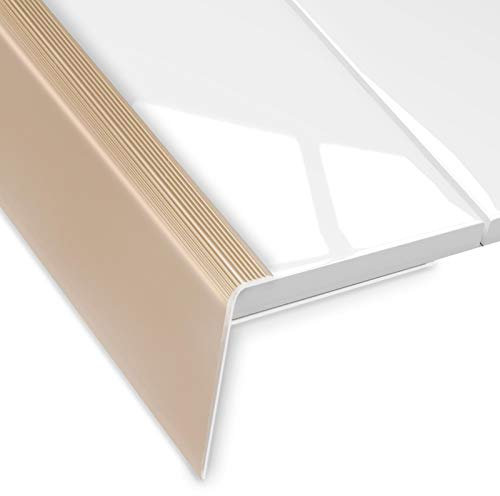 Floordirekt Stufenkantenprofil 12 Stück Spar Set Safety | F-Form | Treppenkantenprofil | Für Bodenbeläge mit 7-8 mm Höhe | inkl. Montagematerial (Länge: 100 cm | Höhe: 53 mm, Gold)