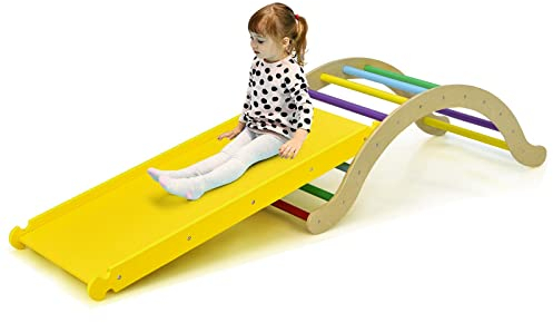 GOPLUS 3 in 1 Kletterbogen, Kletterleiter mit robustem Rahmen, Klettergerüst mit hoher Stabilität, Kletterdreieck mit doppelseitiger Rampe zum Klettern & Rutschen, für Kinder ab 1 Jahre (Bunt)