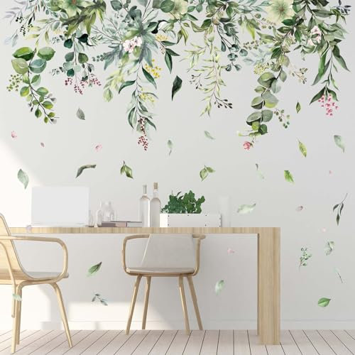 Amimagen Wandtattoo Grüne Hängende Ranken Wandaufkleber – Naturpflanzen Blumenblätter Wandsticker – Schlafzimmer Wohnzimmer Sofa TV Hintergrund Wanddeko