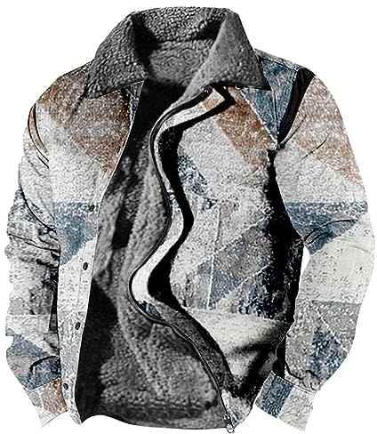 Rosennie Gefütterte Jacke Herren Kariertes Druck Fleecefutter Übergangsjacke Mit Taschen Winterjacke Mit Reißverschluss Warme Teddyfleece Jacke Cowboy Jacke Streetwear Trachtenjacke Holzfäller Jacke