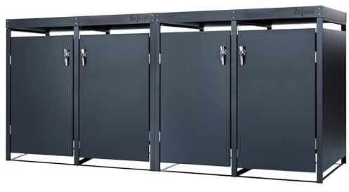 Zelsius Mülltonnenbox 4er mit Pflanzdach für 4 Tonnen | 120-240 Liter | Anthrazit RAL 7016 | inkl. Erweiterungsmöglichkeit | Aufbewahrungsbox für Mülltonnen, Müllbox | Sichtschutz für Tonnen