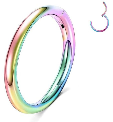 ESHIONER G23 Titan Hypoallergen Nasenring Silber Gold Bunt Septum Piercing Helix Ring Knorpel Ringe Tragus Conch Piercing Ring 16G Dicke 8MM Nasenpiercing 1 Stück