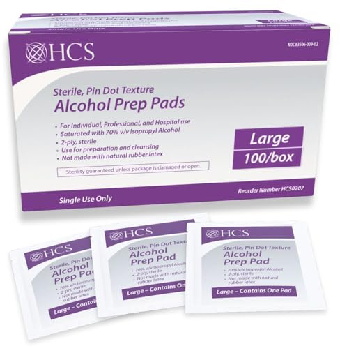 HCS Large Textured 70% Isopropyl Alcohol Prep Ear Pads Individually Wrapped 2 Layers Sterile Skin Swabs for Injections