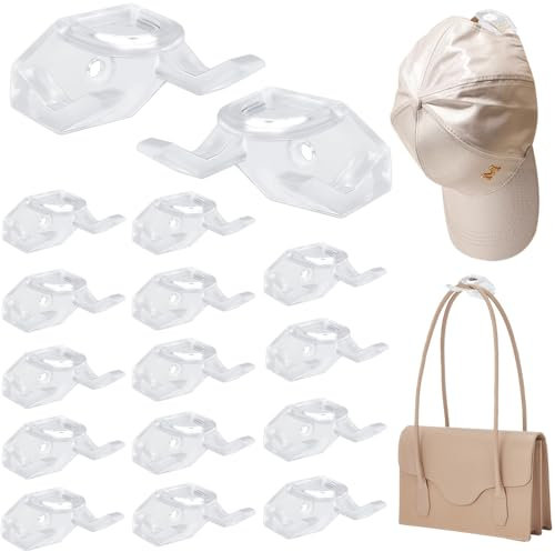 CAREDGO Hut Haken,16er Kappenhalter Baseball Cap Organizer Huthaken Aufbewahrung Baseballkappenhake Mützen Kappenhaken Transparent Kleiderhaken Einzige Schlüsselhaken, 5 * 3.3 * 3.8cm