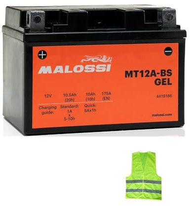 COMPATIBILE CON KYMCO Downtown 300 per anno 2009 al 2017 BATTERIA YT12A-BS MALOSSI IN GEL MT12A-BS FORNITA CARICA E PRONTA ALL’USO BATTERIE 10 AH AMPERE 12 VOLT 150X88X105MM