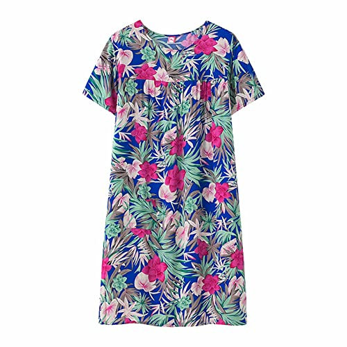 Maglia Abito Estivo Cotone Seta Manica Corta Vestito Da Sonno Per Le Donne Di Mezza Età Allentato Corrispondenza Casa Indossare Più Vecchio Pigiameria Più Size Vestito Camicietta Posteriore Aperto,