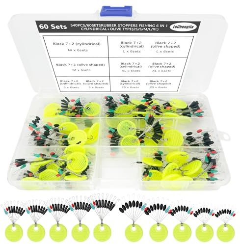 540 Stücke/60 Sätze Gummistopper Angeln 7 In 2 Gummistopper Angeln, Angeln, Gummistopper, Posen Angeln, Forellen Angeln, Gummiperlen Angeln, Stopper Angeln für Forellenangeln, Gummistopper, Knotenschü