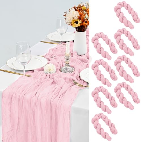 LYAFS 8 Stück Käsetuch Tischläufer Babyrosa, 90 x 300 cm Seihtuch Tischläufer Waschbares Gaze-Stoff Boho Tischläufer Cheesecloth Tischdekor für Hochzeit Brautparty Empfang Festival im Freien Dekor