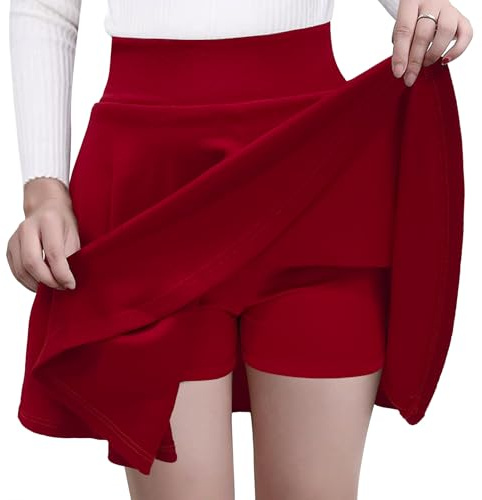 GOOBGS Women's Mini Skater Stretchy Skirt with Shorts | Casual Versatile Skirts, Damen Party Rock, Rock im A Linien, Tennisrock High Waist, Elegant Skort Kleider, Karneval Kostüm