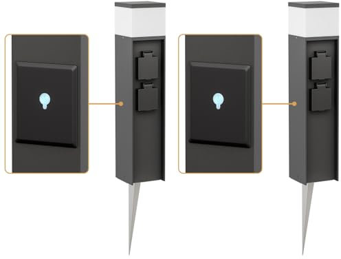 ledscom.de 2 Stück Pollerleuchte PODEL mit Erdspieß für außen, Smart Home, 39cm, schwarz, G9 Fassung, 2 Steckdosen