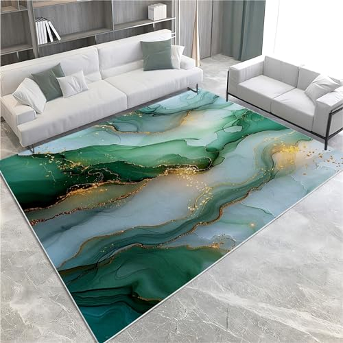 Home Teppich Marmoroptik Grün 160x230 cm Teppich Wohnzimmer, Modern Flauschig rutschfest Teppiche, für Schlafzimmer, Küche, Flur, Esszimmer Waschbarer Teppich