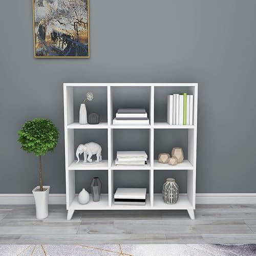 URBNLIVING 9-Cube Wood Bookcase Versatile Storage Solution with Legs, Ideal for Display and Organization in Any Living Space (White)