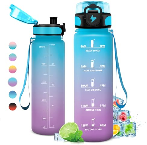 Gourde Enfant 500ml, Gourde Sport, Étanche et Réutilisable, Bouteille d'eau avec Marqueur de Temps et Filtre, Bouteille pour Enfant, l'école, Cyclisme, Voyage, Camping, Fitness, Yoga, Bureau, Gym