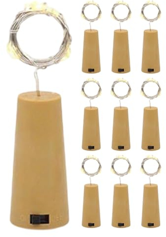 Stronrive Wine Bottle Lights with Cork - 10 Pack 2M Cork Lights with 20 LEDs | LED Bottle Lights, Battery Operated Fairy String Lights with 3 Speed Adjustment for Holiday