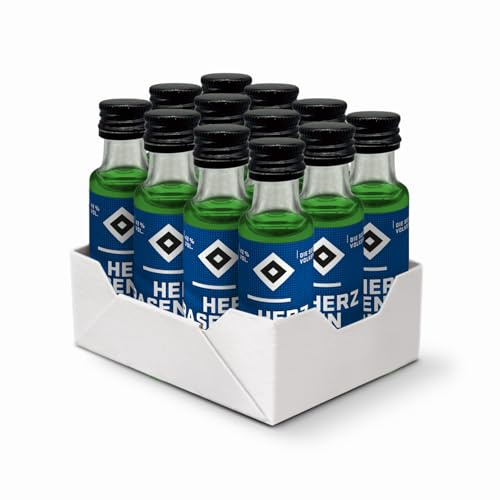 HERZRASEN HSV Dry Gin 42% Vol. 12x 0.02 l Partyshots | Grüner veganer Dry Gin mit 42 % Vol., würzig zitronisch im Geschmack und ideal für HSV Fans und Hamburg Fans