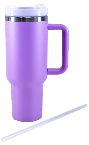 Kögler 13123 - Tazza Termica con Cannuccia e Manico, 1200 ml, Tazza isolata a Doppia Parete in Acciaio Inox e plastica, Tazza da caffè Riutilizzabile in Viola