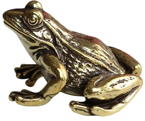 DUOLAIYUNSO Bronzefigur, 3,6 x 1,4 x 2 cm, Miniatur-Frosch-Figur, Vintage-Stil, Messing, Frosch, Dekoration, Frosch, Statue, Schreibtisch, Messing-Ornament