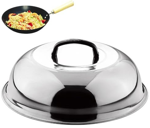 Couvercle de wok rond multifonctionnel en acier inoxydable avec poignée Couvercle Teppanyaki pour la friture, la cuisson à la vapeur et les grillades à la maison 38cm