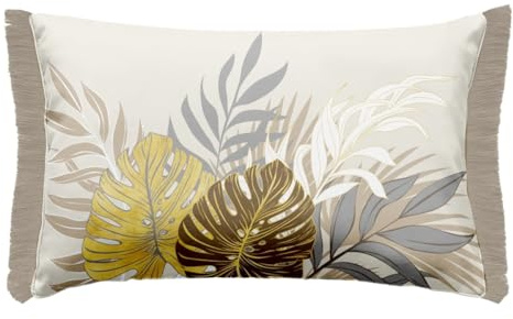 MACOSA U1612331 Kissen Baumwolle Blätter beige Gold-glänzend 30 x 50 cm mit Reißverschluss inkl. Füllung Sofakissen modern Dekokissen Zierkissen (Geometrisch)