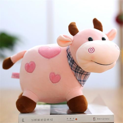 champracer Kuscheltier Kuh 23 cm Plüschkuh Stofftier Kawaii Kühe Kissen Plüschpuppe für Kinderzimmer Schlafzimmer Deko (Rosa)