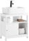 SoBuy Meuble sous-Lavabo, Meuble sous-Vasque Meuble de Rangement de Salle de Bain, Placard de Rangement, 2 Étagères, 2 Portes Coulissantes, L60 x P30 x H60 cm, Blanc, BZR185-W