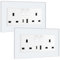 BSEED Double Switched Sockets with USB C and USB A Charging Ports, UK Standard Electric Power Sockets with Glass Panel, 2 Gang 13A Wall Socket, White, 2 Pack