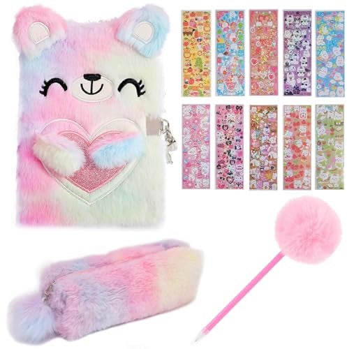 DERJDISF Journal intime fille électronique – Ensemble de journaux secret rose Teddy, idéal pour filles avec stylo stitch, carnet secret avec code, porte-cadeau licorne