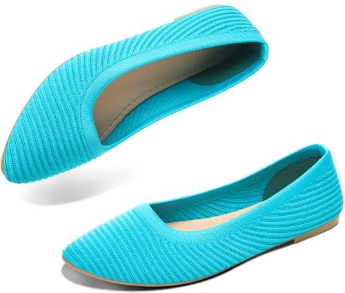 ALTOCIS Women's Green (Turquoise) 7 UK Knit Ballet Flats, Comfortable Pointed-Toe Dressy Shoes, Casual Soft Flat Shoes, Ballerina Walking Flats, Adult Women, Casual, Sports, Active Lifestyle