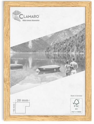 CLAMARO Bilderrahmen Collage 20, 70x140 cm, Eiche Natur, MDF Holzrahmen | Acrylglasscheibe, HDF Rückwand, Metall Zackenaufhänger, handgefertigt in Deutschland, für Fotos und Urkunden
