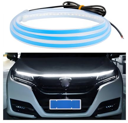 CGEAMDY Auto LED Haube Licht Streifen, Universal LED Tagfahrlicht, Flexible Waterproof Streifen Licht, Auto LED Licht Streifen Dekor, Universal Exterieur Dekoratives Zubehör Für Autos, SUVs(Weiß)