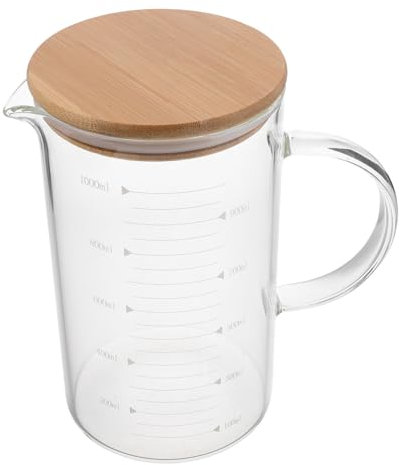 BEBEMOKO Glaskühler Krug Kaffee Messbecher mit Deckel Messbecher Küchenbedarf Messbecher Feuchtigkeitsspendende Flasche Reagenzgläser Gerade Kaffee Espresso Kaffeetassen Transparent Holz