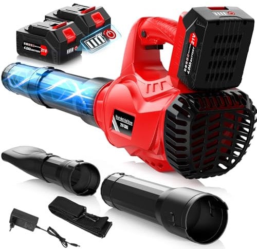 Soffiatore a Batteria, 6 Velocità Soffiatore Elettrico Senza Filo con Motore Brushless, 2 Batterie da 4.0Ah, Velocità Aria 310km/h, 2 Ugelli Intercambiabili, Soffiatore Foglie per la Cura del Prato