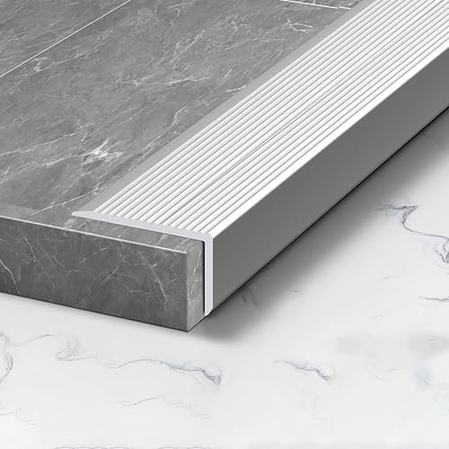 Treppenkanten Antirutsch, L-förmige Treppenkantenprofil, Selbstklebende Treppenkantenschutz, PVC Gummi Winkelprofil, Verschleißfeste Treppenkantenschutzleiste Für Treppenstufen(Silver,5x3x90cm)
