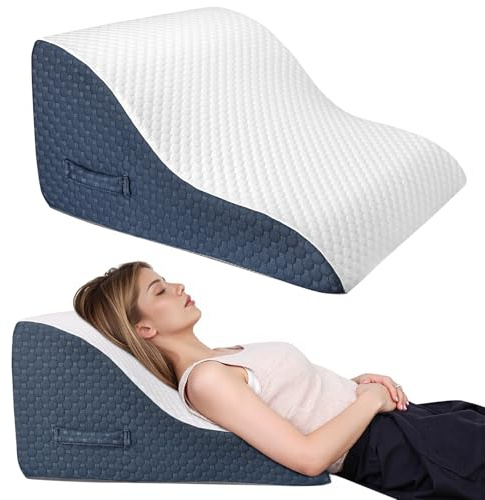 INFANZIA Coussin incliné pour lit, Oreiller Triangulaire en mémoire de Forme pour Lire, Coussin de Coin (Bleu Courbe)